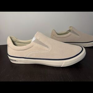 SeaVees Hawthorne Slip On Perforated Suede Sneakers Ecru Mens 11.5